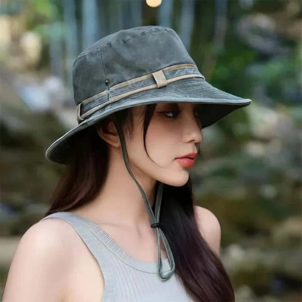 Bucket Hat with Adjustable Chin Strap and Mesh Ventilation Panels for Outdoor Hiking