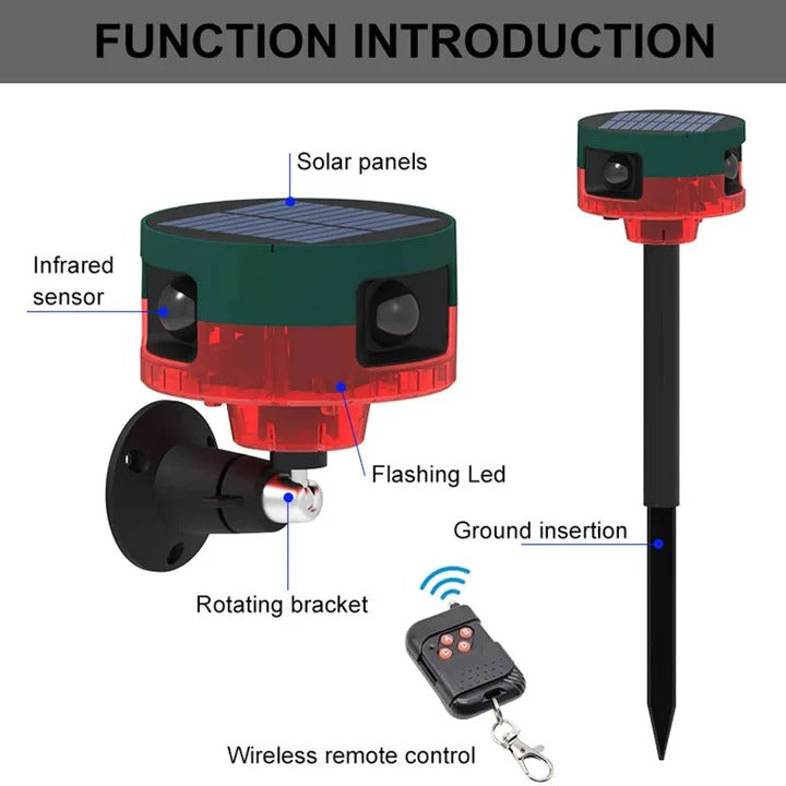 Motion Activated Solar Pest Deterrent with LED Strobe and 13 Sound Patterns