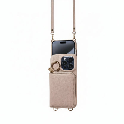 iPhone Leather Wallet Case with Zipper Closure and Detachable Lanyard, 4 Card Slots
