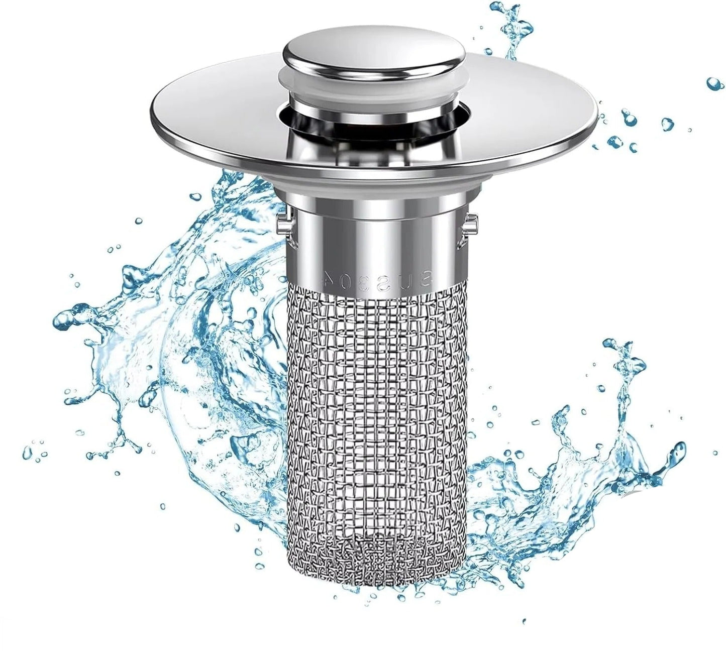 Sink Stopper with Integrated Strainer Basket and Press Control for Standard Drains