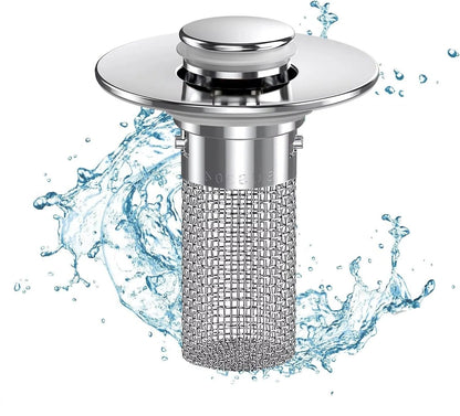 Sink Stopper with Integrated Strainer Basket and Press Control for Standard Drains