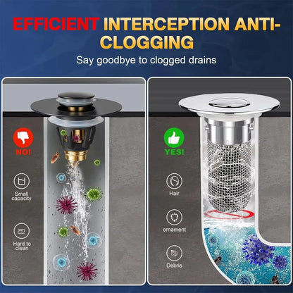 Sink Stopper with Integrated Strainer Basket and Press Control for Standard Drains