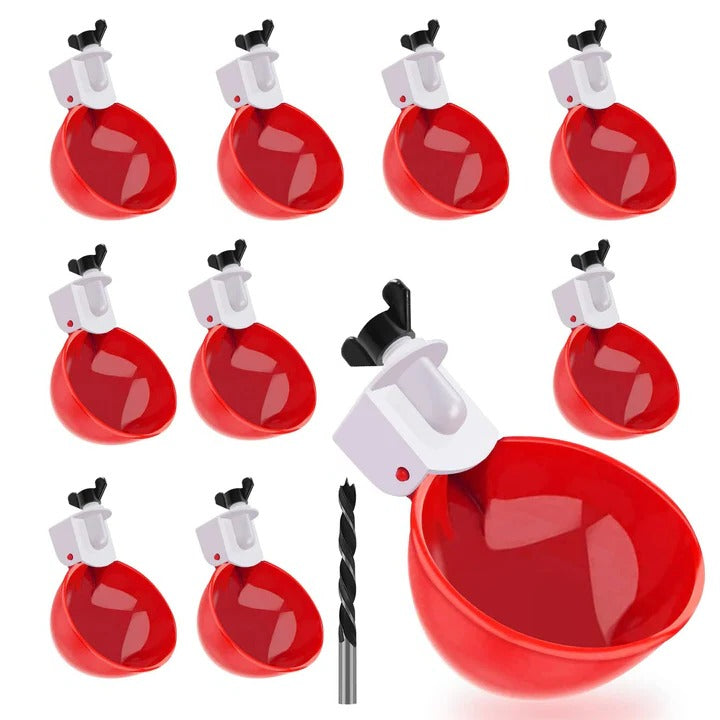Self-Refilling Poultry Waterer Cups with Spring-Loaded Valve and Dual Seal Rings, Pack of 10
