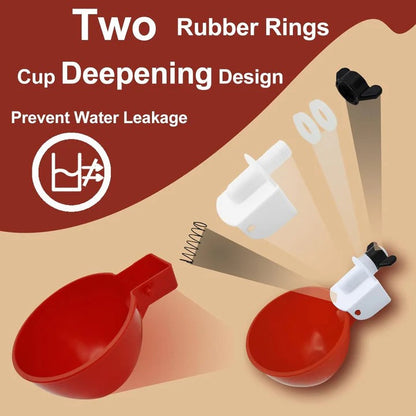 Self-Refilling Poultry Waterer Cups with Spring-Loaded Valve and Dual Seal Rings, Pack of 10