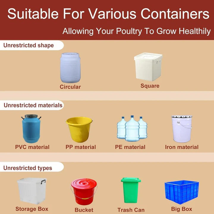 Self-Refilling Poultry Waterer Cups with Spring-Loaded Valve and Dual Seal Rings, Pack of 10