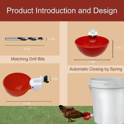 Self-Refilling Poultry Waterer Cups with Spring-Loaded Valve and Dual Seal Rings, Pack of 10