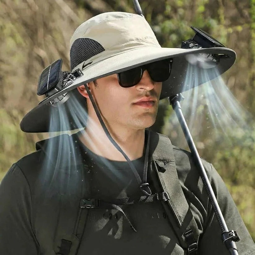 Solar Powered Cooling Hat with Dual Brim Fans and UPF 50+ Protection