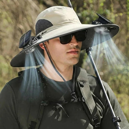 Solar Powered Cooling Hat with Dual Brim Fans and UPF 50+ Protection