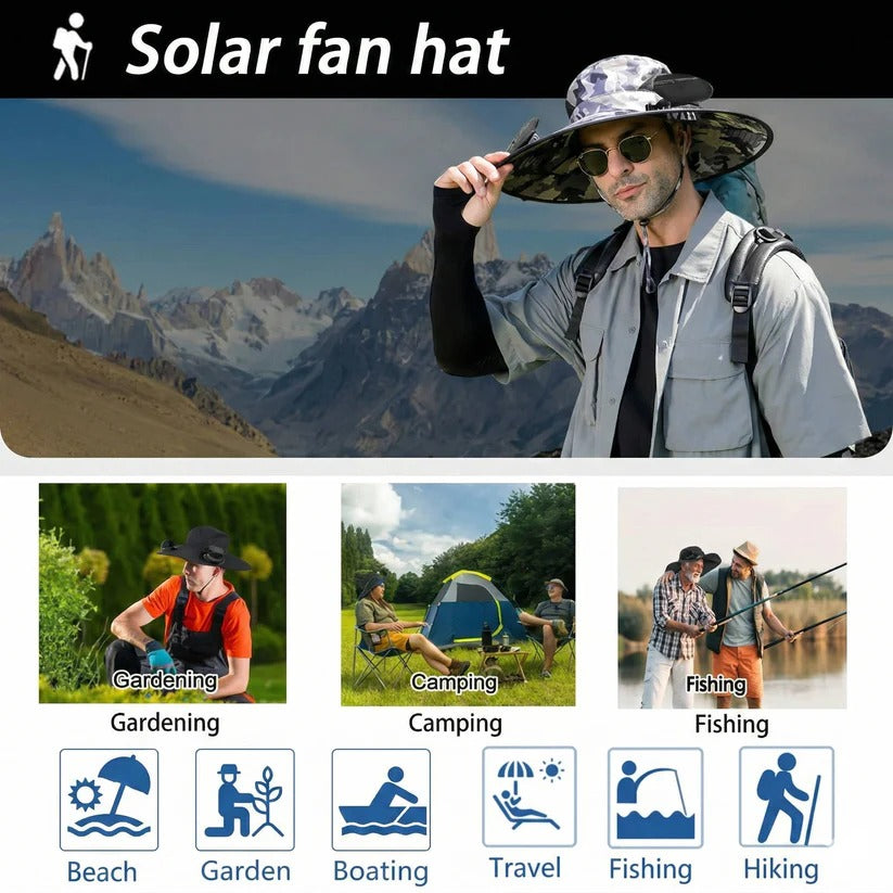 Solar Powered Cooling Hat with Dual Brim Fans and UPF 50+ Protection
