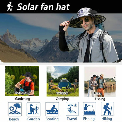 Solar Powered Cooling Hat with Dual Brim Fans and UPF 50+ Protection