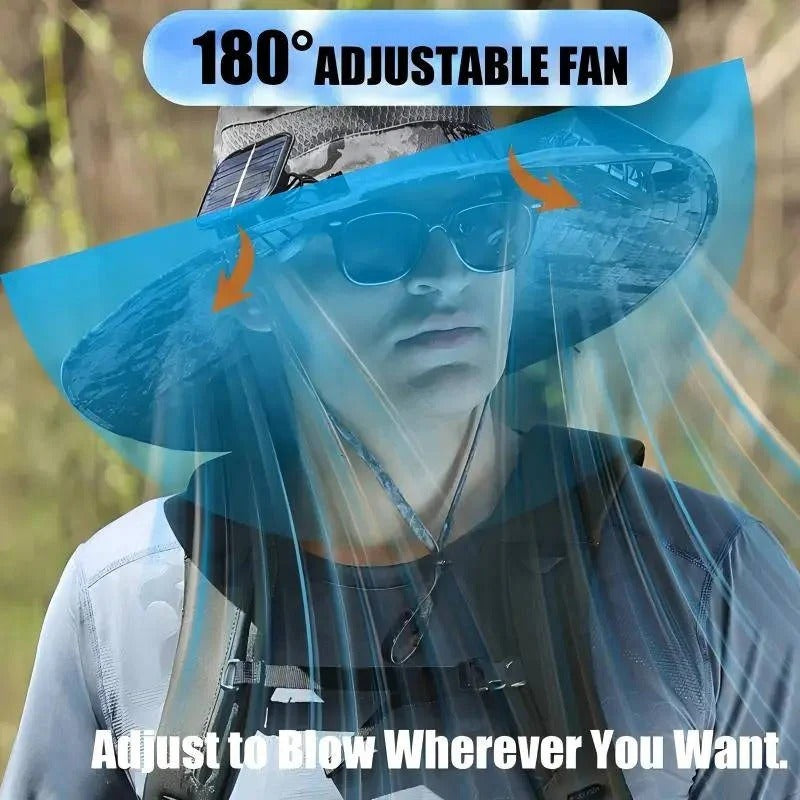 Solar Powered Cooling Hat with Dual Brim Fans and UPF 50+ Protection