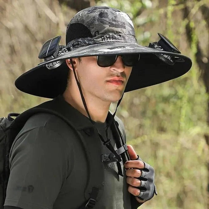 Solar Powered Cooling Hat with Dual Brim Fans and UPF 50+ Protection