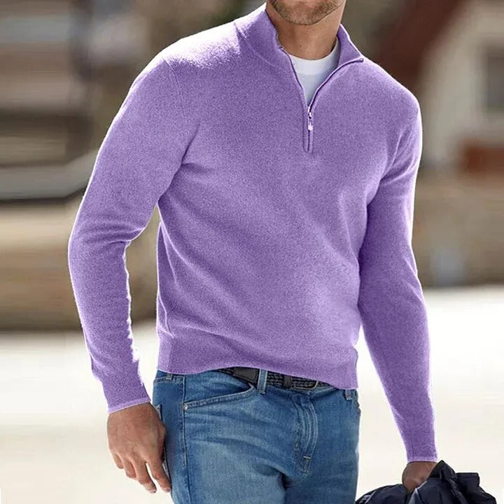 Men's Cashmere Blend Sweater with Long Sleeves and Regular Fit
