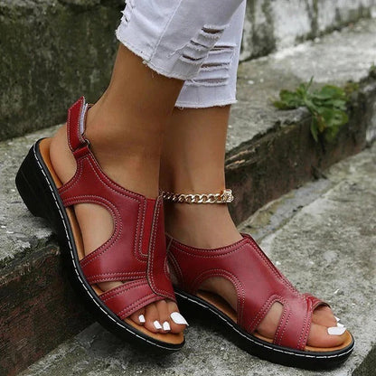 Leather Wedge Sandals with Arch Support and Cushioned Footbed