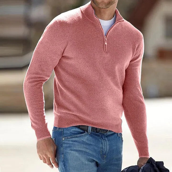 Men's Cashmere Blend Sweater with Long Sleeves and Regular Fit