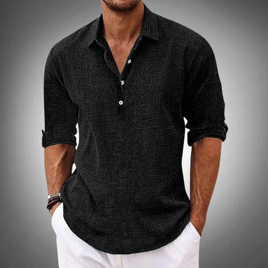 Linen Blend Shirt for Men with Button Placket and Classic Collar