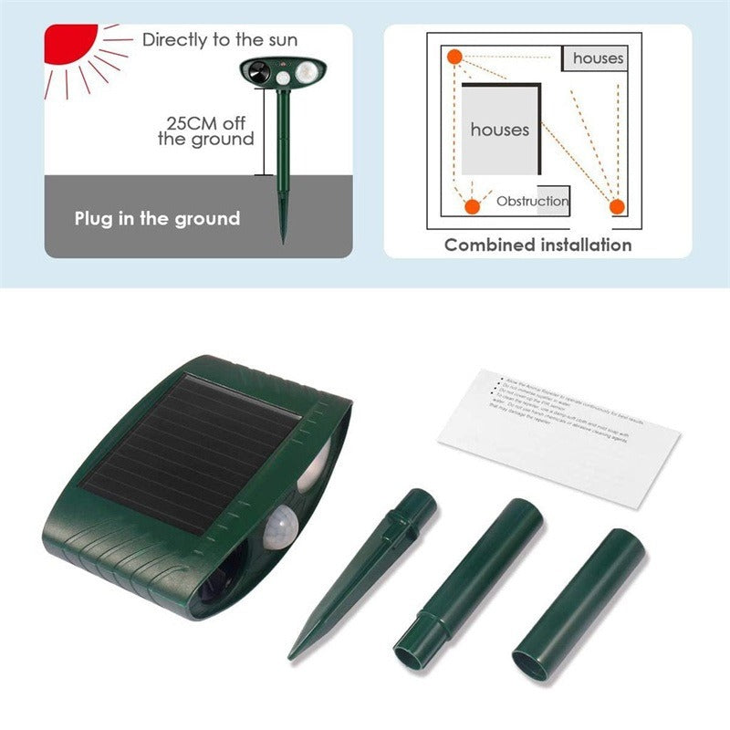 Ultrasonic Animal Repellent with Solar Charging and Motion Detection