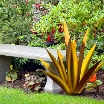 Metal Agave Decorative Plant with Rust Finish and Weather Resistant Coating