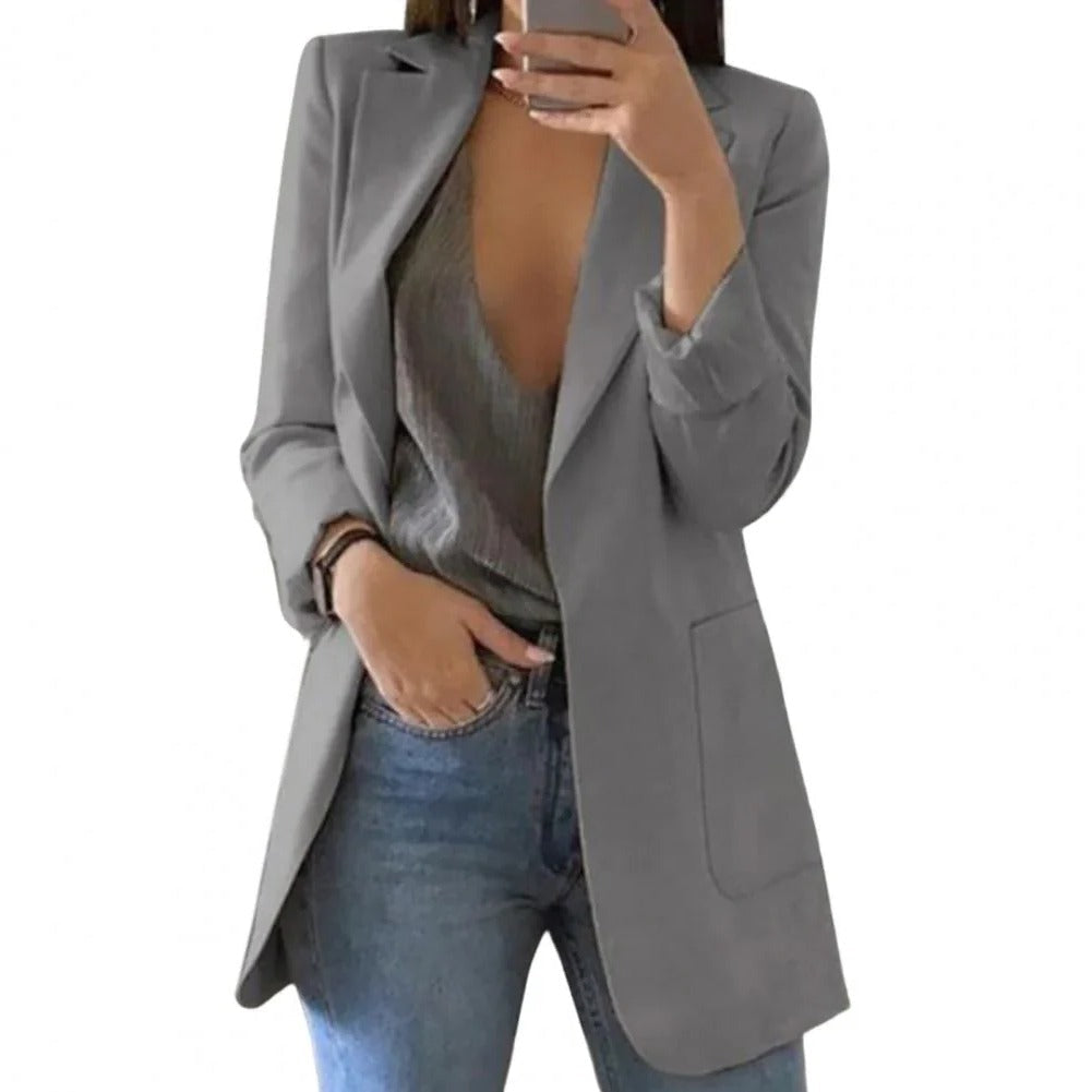 Long Blazer with Open Front Style and Fitted Cut for Work or Everyday Wear