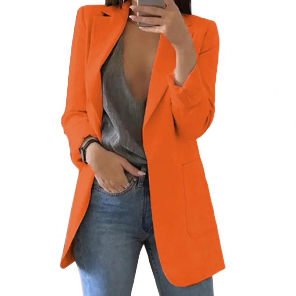 Long Blazer with Open Front Style and Fitted Cut for Work or Everyday Wear