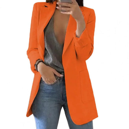 Long Blazer with Open Front Style and Fitted Cut for Work or Everyday Wear