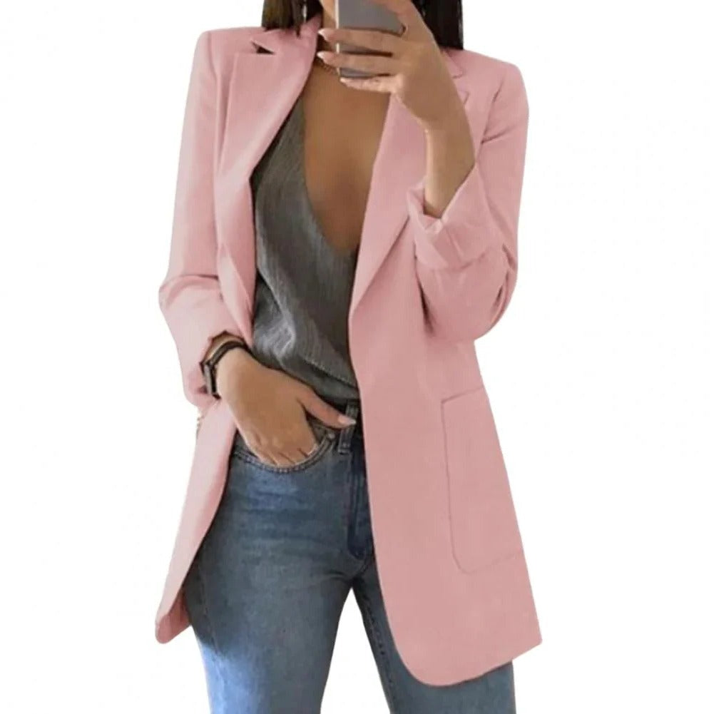 Long Blazer with Open Front Style and Fitted Cut for Work or Everyday Wear
