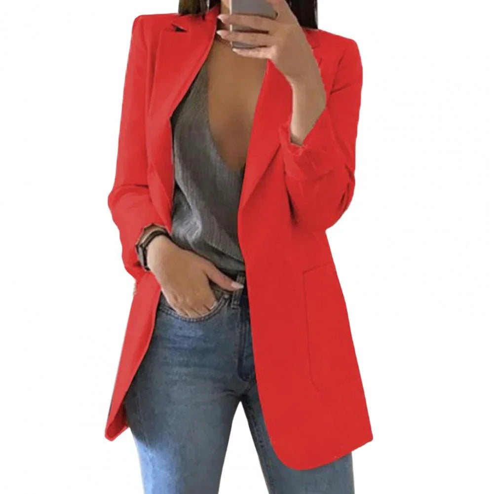 Long Blazer with Open Front Style and Fitted Cut for Work or Everyday Wear
