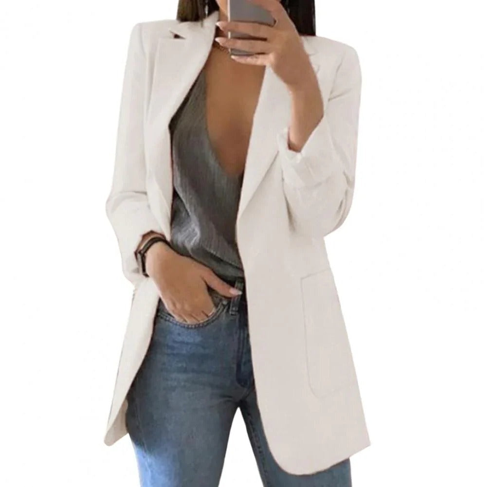 Long Blazer with Open Front Style and Fitted Cut for Work or Everyday Wear