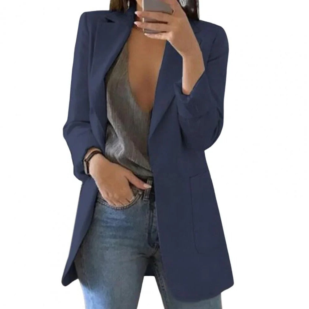 Long Blazer with Open Front Style and Fitted Cut for Work or Everyday Wear