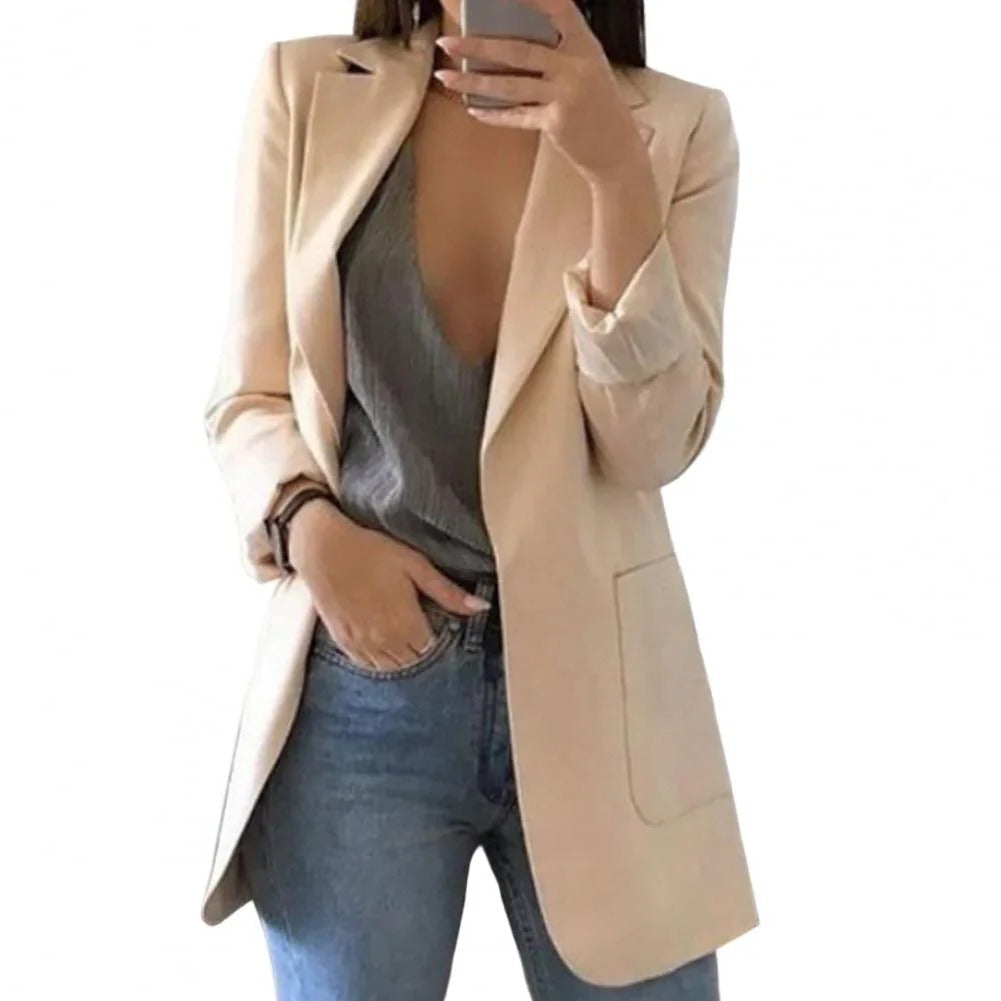 Long Blazer with Open Front Style and Fitted Cut for Work or Everyday Wear