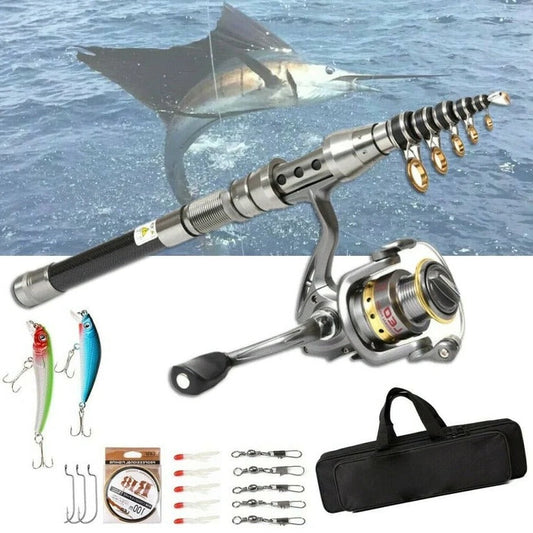 Telescopic Fishing Rod Reel Combo Carbon Fiber For Saltwater And Freshwater