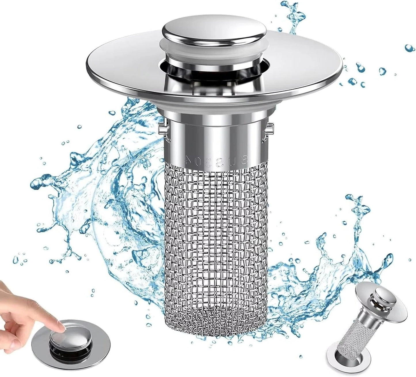 Pop-Up Drain Stopper with Removable Hair Catching Basket for Standard Sink Drains