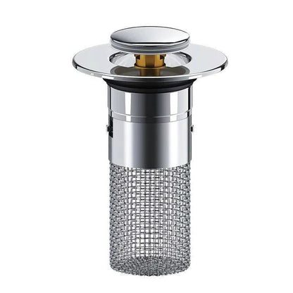 Pop-Up Drain Stopper with Removable Hair Catching Basket for Standard Sink Drains