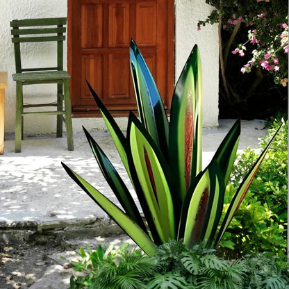 Metal Agave Decorative Plant with Rust Finish and Weather Resistant Coating