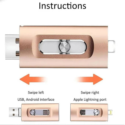 Phone Photo Backup Flash Drive with Swappable Connector Tips and Metal Housing
