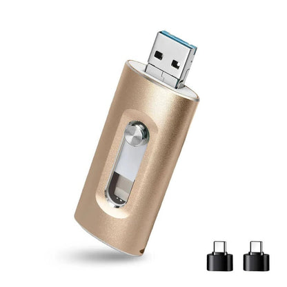 Phone Photo Backup Flash Drive with Swappable Connector Tips and Metal Housing