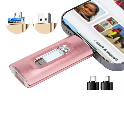 Phone Photo Backup Flash Drive with Swappable Connector Tips and Metal Housing