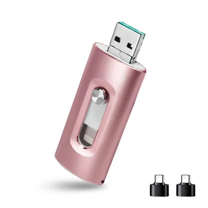 Phone Photo Backup Flash Drive with Swappable Connector Tips and Metal Housing