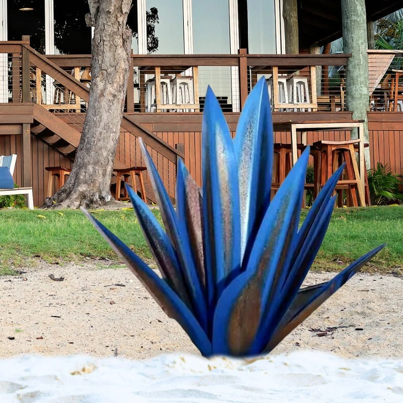 Metal Agave Decorative Plant with Rust Finish and Weather Resistant Coating