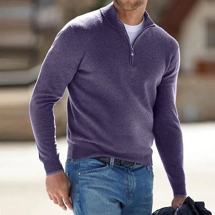 Men's Cashmere Blend Sweater with Long Sleeves and Regular Fit
