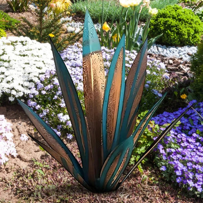 Metal Agave Decorative Plant with Rust Finish and Weather Resistant Coating