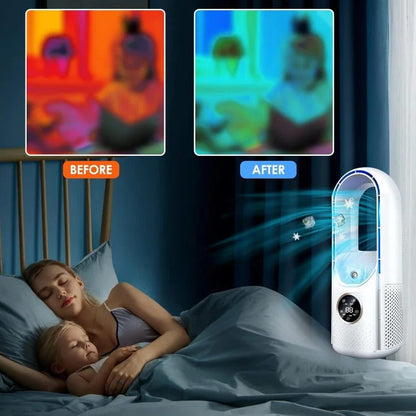 Portable Air Conditioner with Bladeless Design and Six Speed Settings for Small Rooms