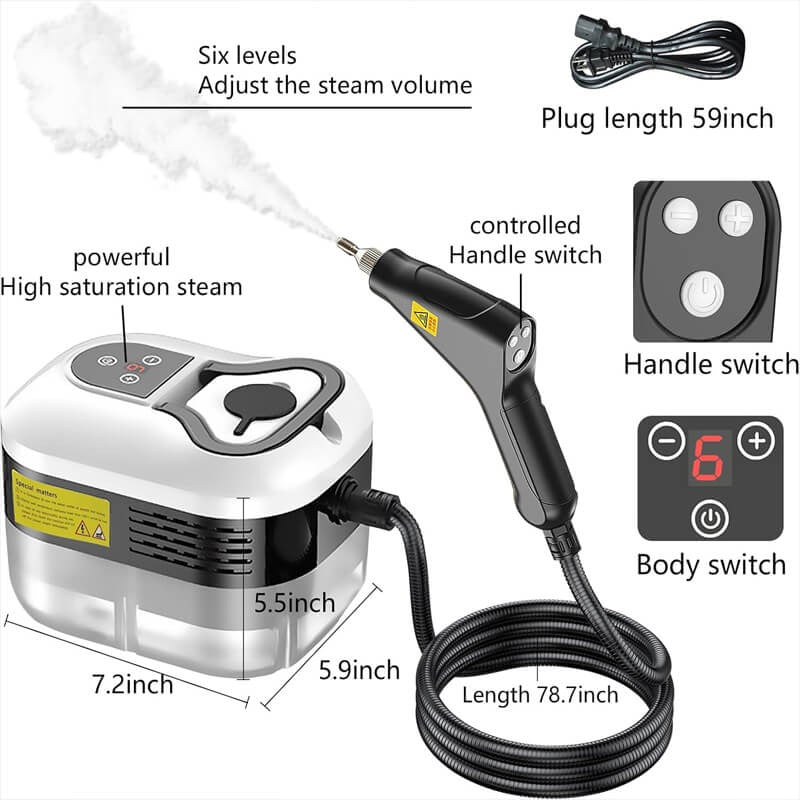 High Pressure Steam Cleaner with Five Brush Heads and Adjustable Settings