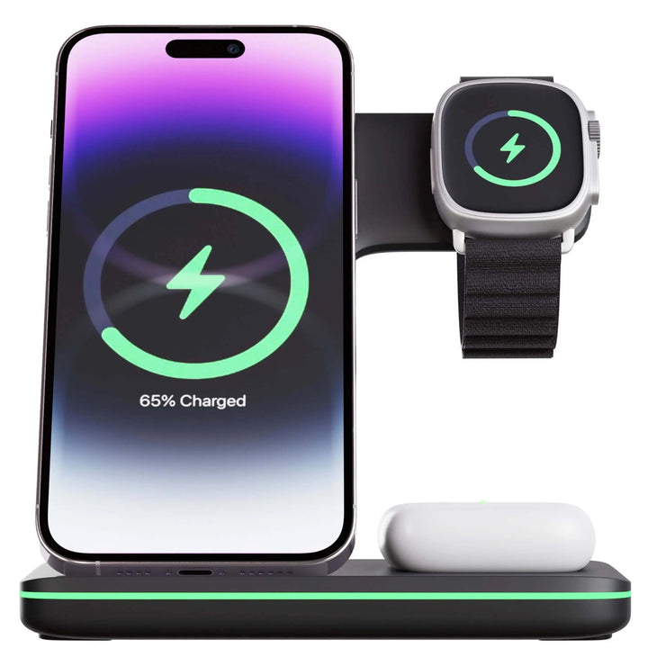 Wireless Charging Dock with Magnetic Alignment for Phone, Watch and Earbuds