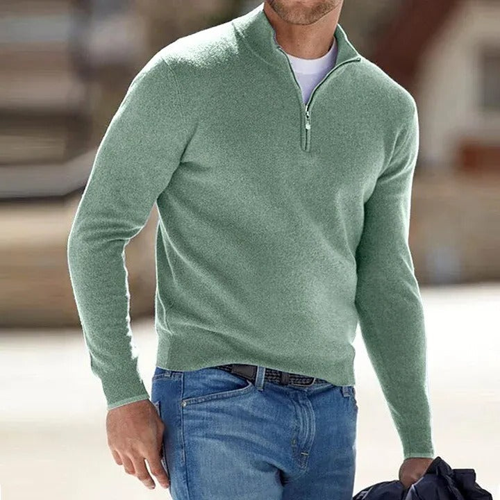 Men's Cashmere Blend Sweater with Long Sleeves and Regular Fit