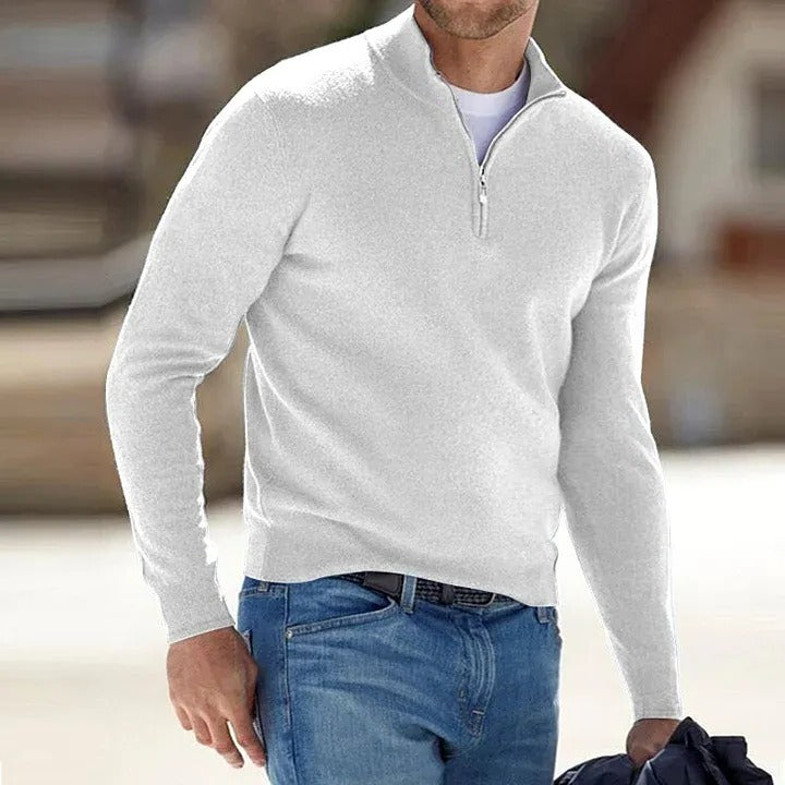 Men's Cashmere Blend Sweater with Long Sleeves and Regular Fit