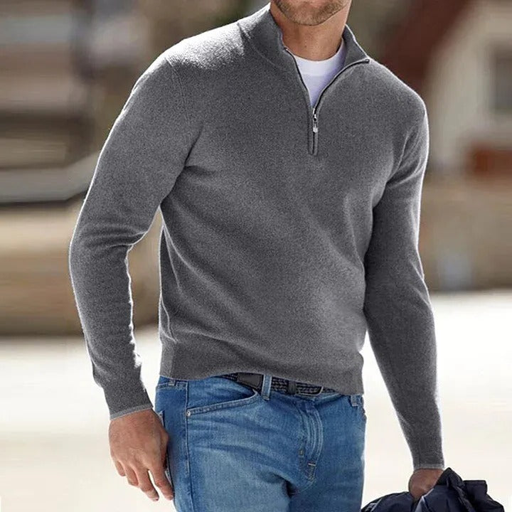 Men's Cashmere Blend Sweater with Long Sleeves and Regular Fit