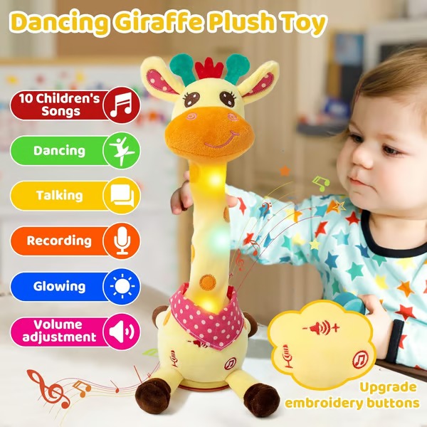 Interactive Plush Toy Giraffe with 60 Songs and Voice Recording, 12in Rechargeable