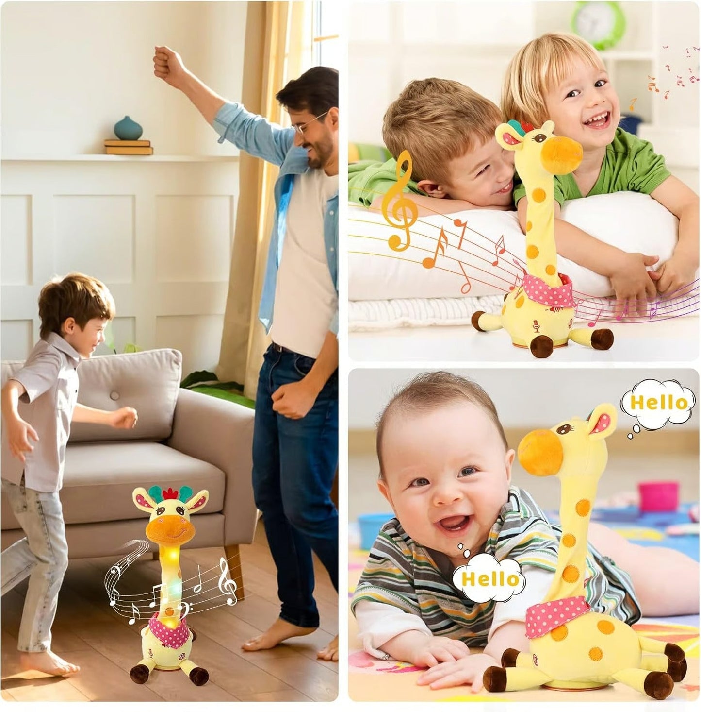 Interactive Plush Toy Giraffe with 60 Songs and Voice Recording, 12in Rechargeable