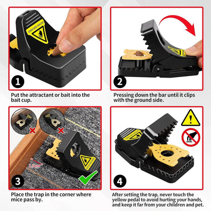 Reusable Mouse Trap with No Touch Button Release and Sensitive Trigger, 4 Pack